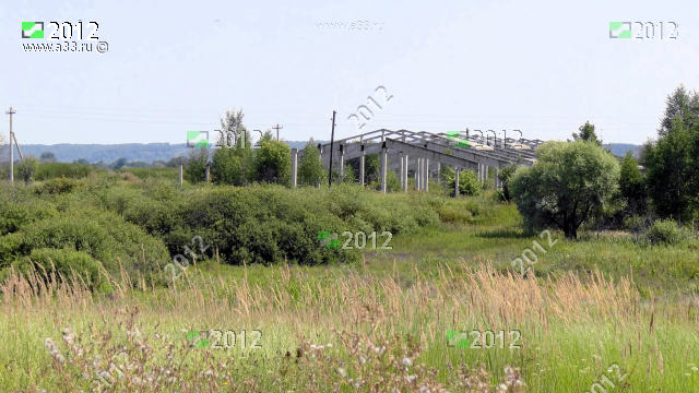 Руины сельскохозяйственной постройки социалистического типа напоминают железобетонные рёбра Деревня Ивачево Гороховецкого района Владимирской области