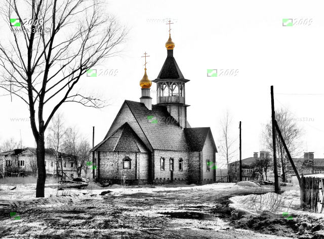 Фотография Богоявленской церкви в посёлке Пролетарский Гороховецкого района Владимирской области с наложением художественных фильтров