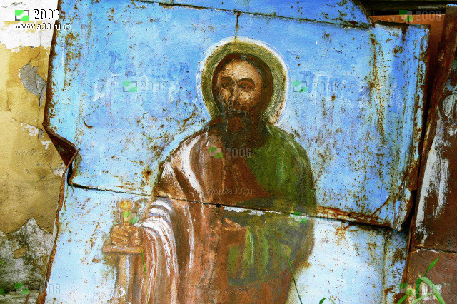 Святой Павел на фасадных росписях по железу на Ильинской церкви в Палищах Гусь-Хрустального района Владимирской области