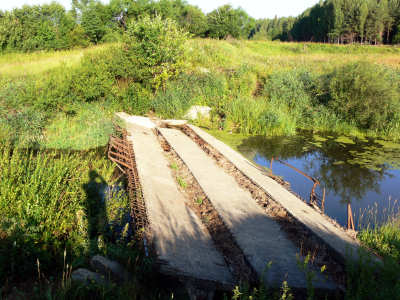 2007 остатки рухнувшего железобетонного моста через реку Киржач, соединявшего деревню Трусково Киржачского района Владимирской области с райцентром