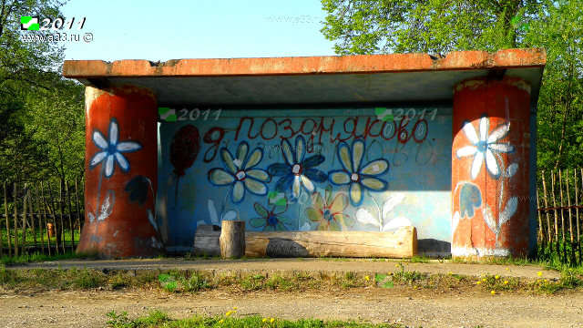 Автобусная остановка деревня Поздняково Кольчугинского района Владимирской области вся покрыта граффити, выполненных местными художниками в летние каникулы