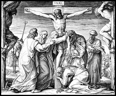 гравюра Юлиуса фон Карольсфельда Распятие Христа из книги Иллюстрированная Библия