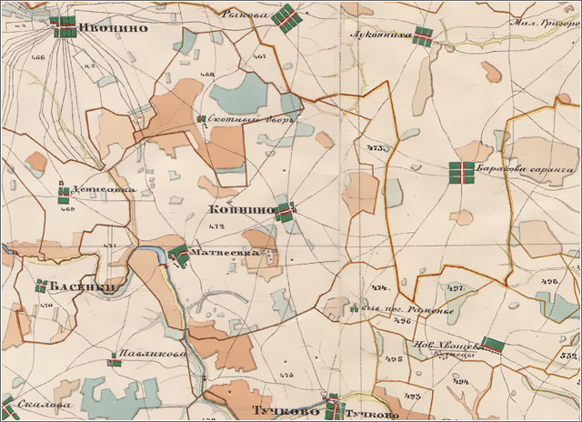 Копнино на карте Менде 1865-1880