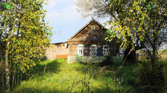 Изба с синими наличниками в селе Никулино Селивановского района Владимирской области