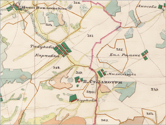 Замотринский погост на карте Менде 1865-1880 Селивановский район Владимирская область