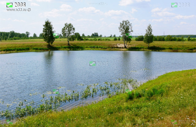 Река Сураж перед селом Сергиевы-Горки перегорожена плотиной и образует средних размеров водохранилище